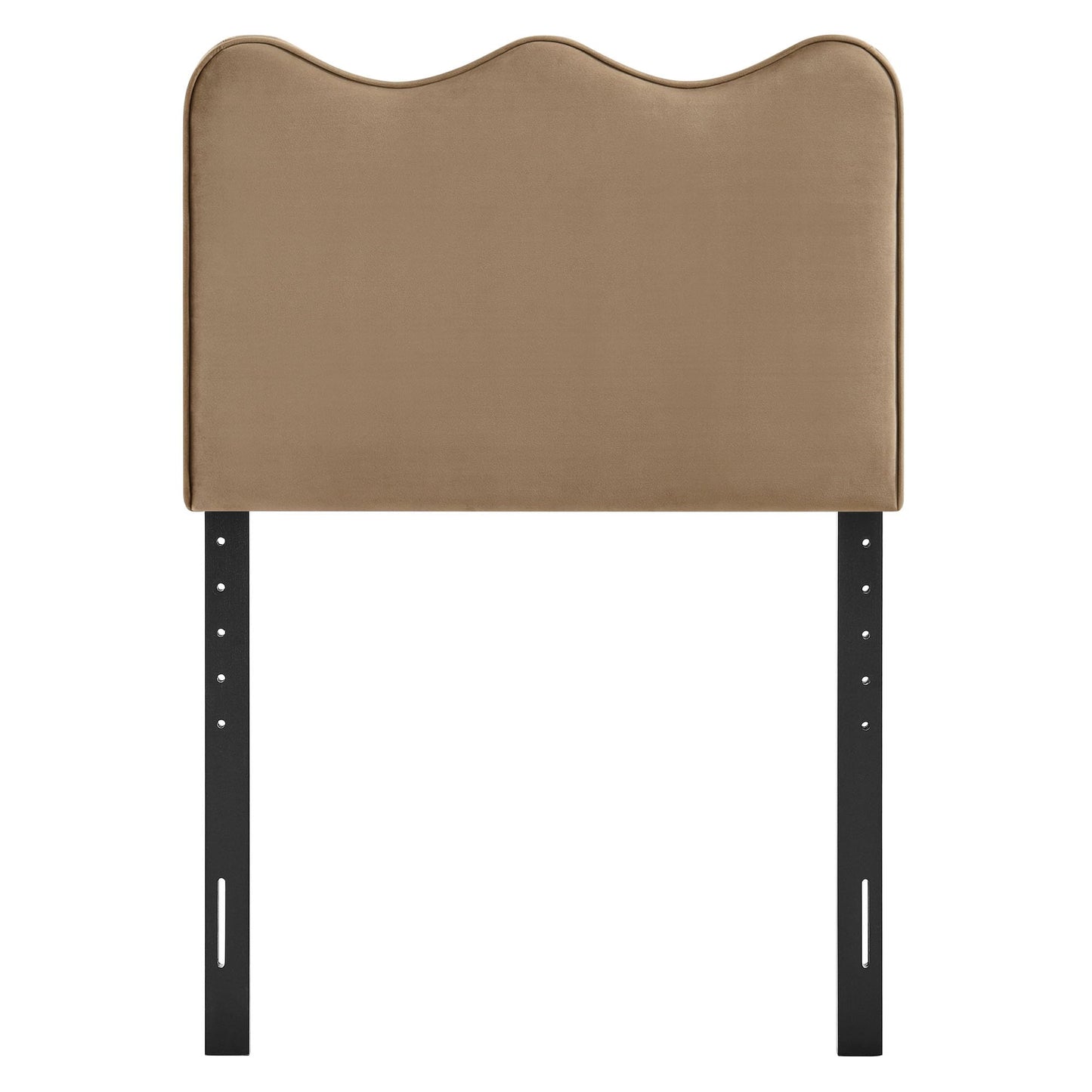 Monday Athena Twin Size Performance Velvet Adjustable Headboard in Taupe - with Scalloped Wave Design and Stain-Resistant Velvet Upholstery
