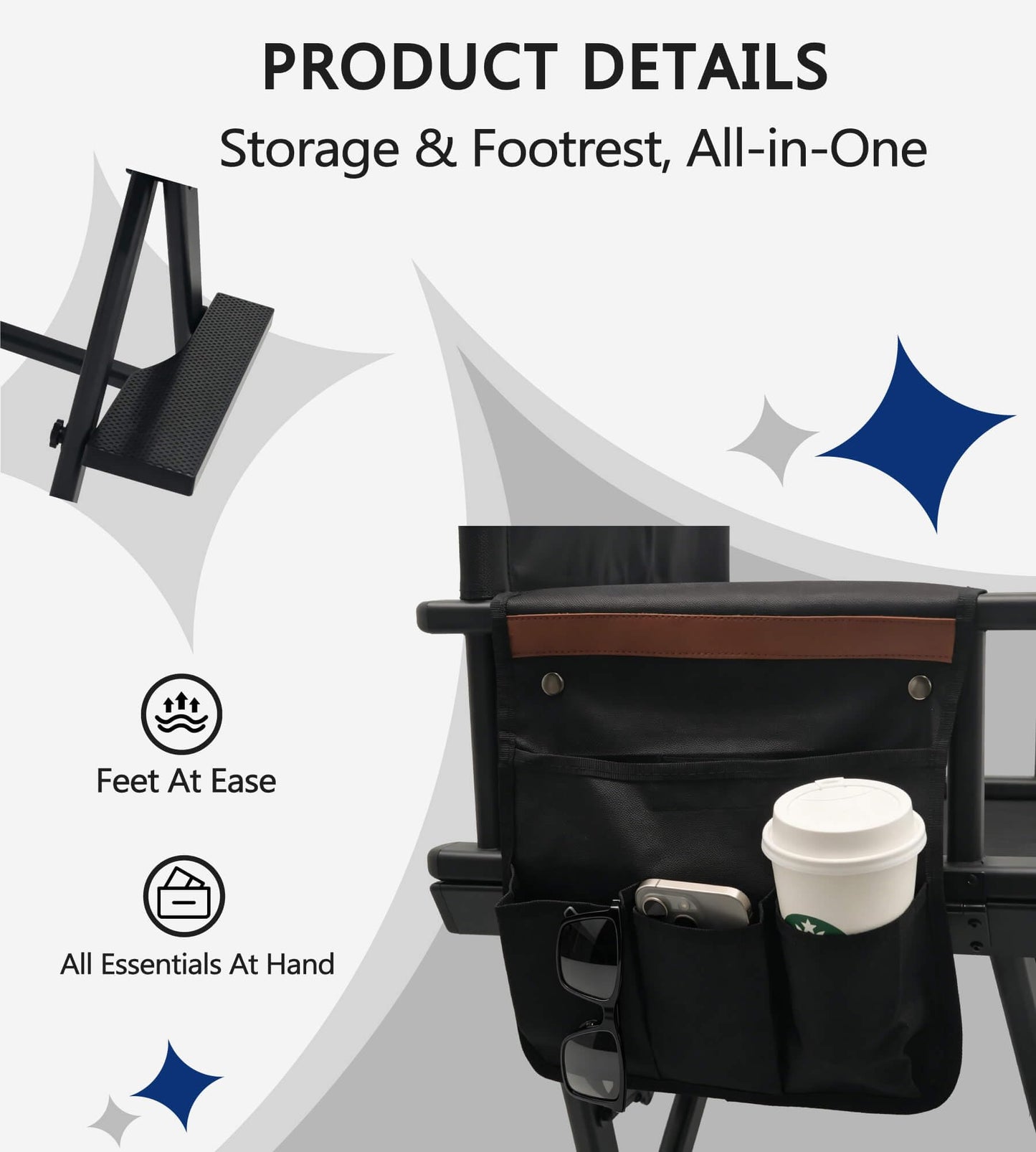 HAISKY 30" Extra Tall Folding Directors Chair, Lightweight Aluminum Makeup Artist Chair for Client, Portable Director Chair for Photography Studio, 7.9 LBS with 2 Covers, Side Bags, Footrest, 300 lbs