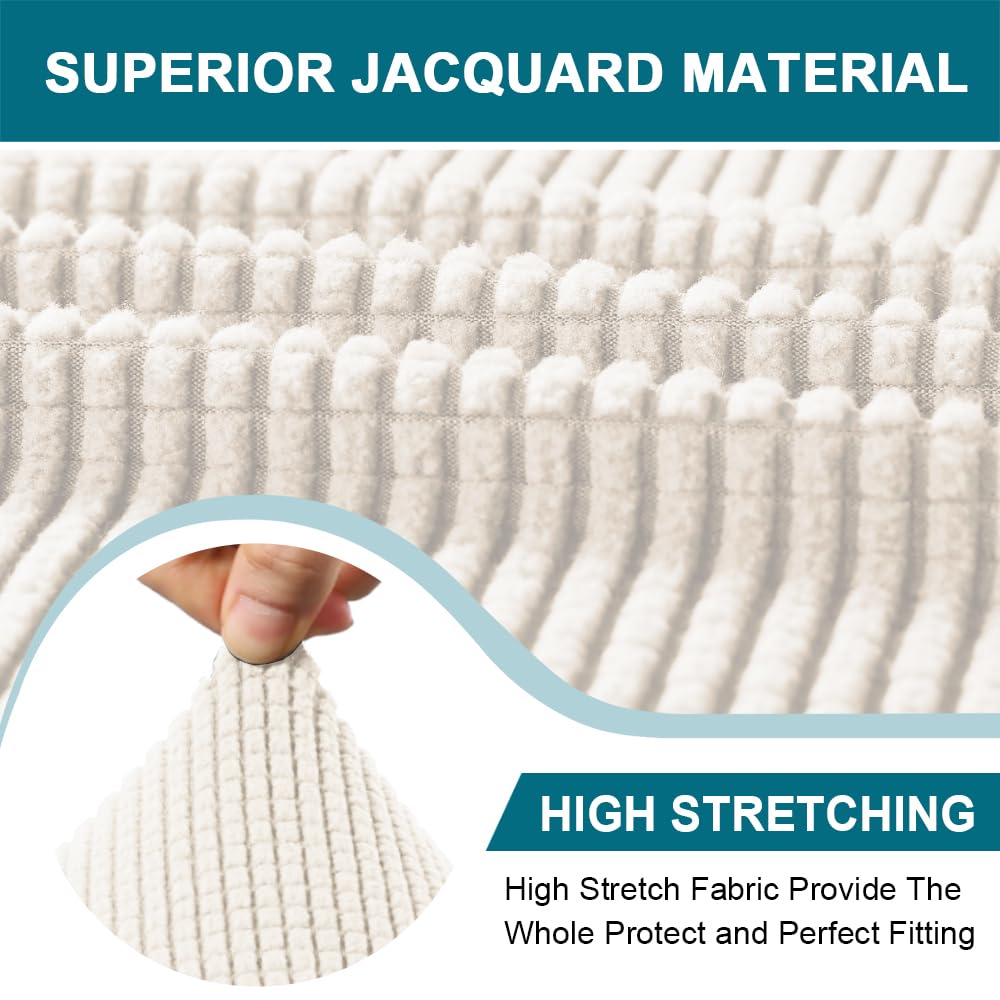 Turquoize Stretch Chesterfield Sofa Covers for Living Room Soft Sofa Couch Covers for 3 Cushion Couch Non-Slip Sofa Slipcover for Dogs Pet Furniture Protector Feature Jacquard Fabric (Sofa, Ivory)