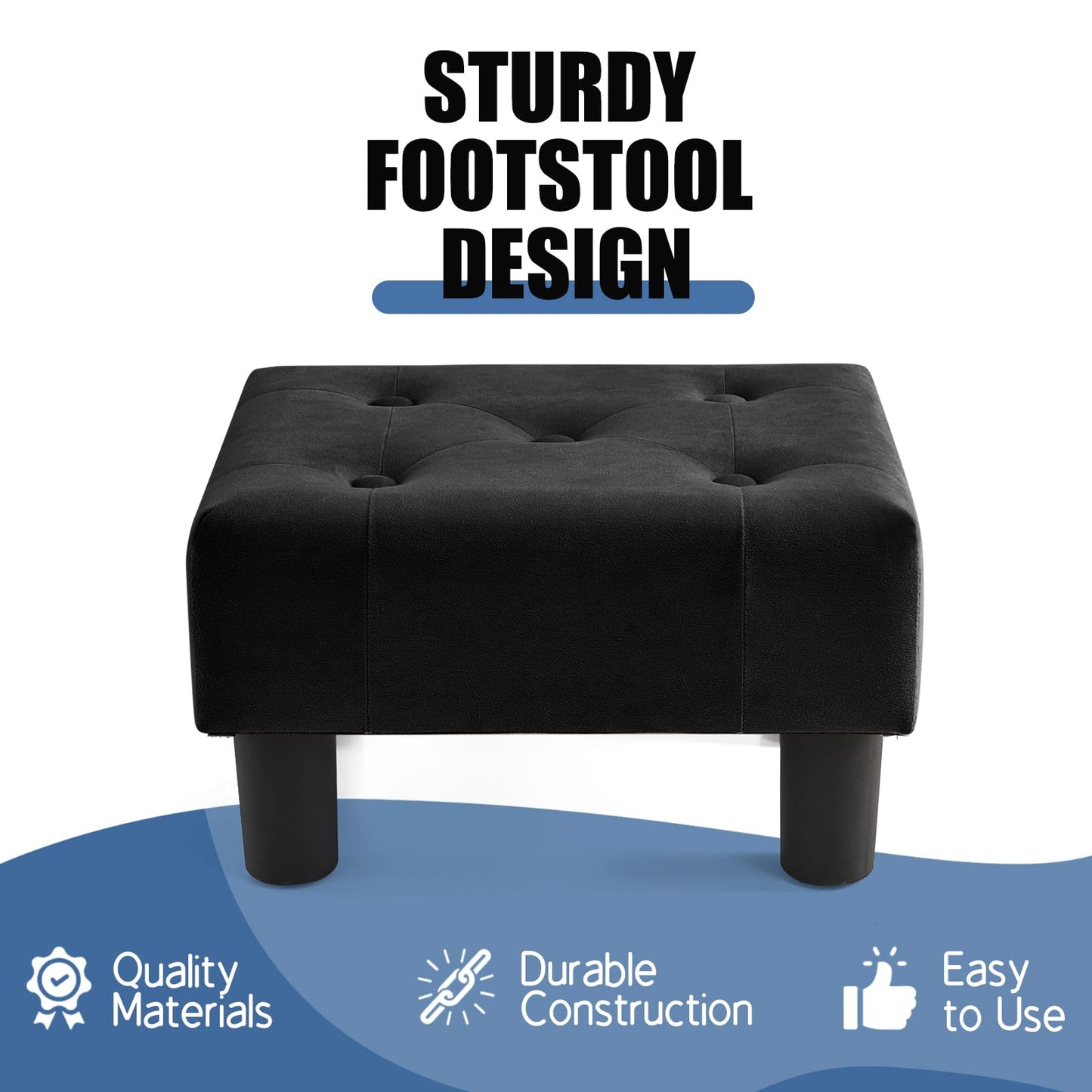 BRIAN & DANY Small Foot Stool, Velvet Foot Stools with Legs, Stable Small Footstool for Living Room, Black