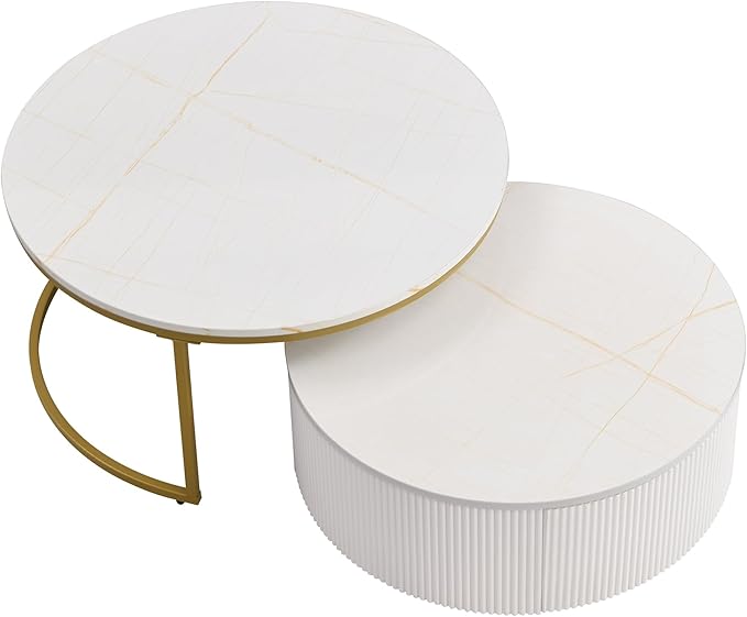 27.6" Modern Round Nesting Coffee Table Fluted