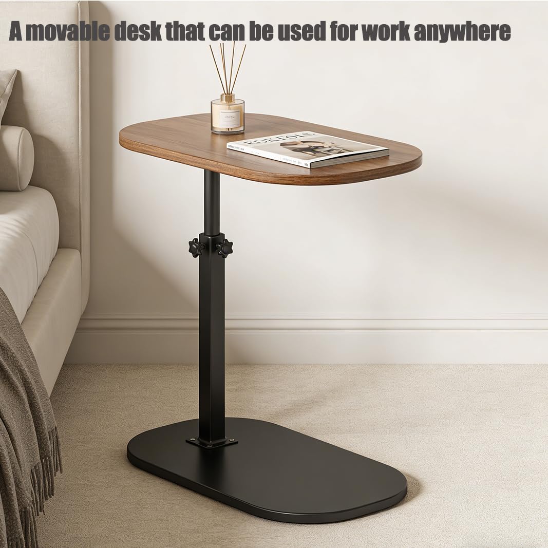 Vorriop Pedestal Adjustable c Table for Small Spaces，C Shaped End Table Desktop can Turn 360° and the Height of the Sofa Small TV Tray Table Can be Adjusted for Couch