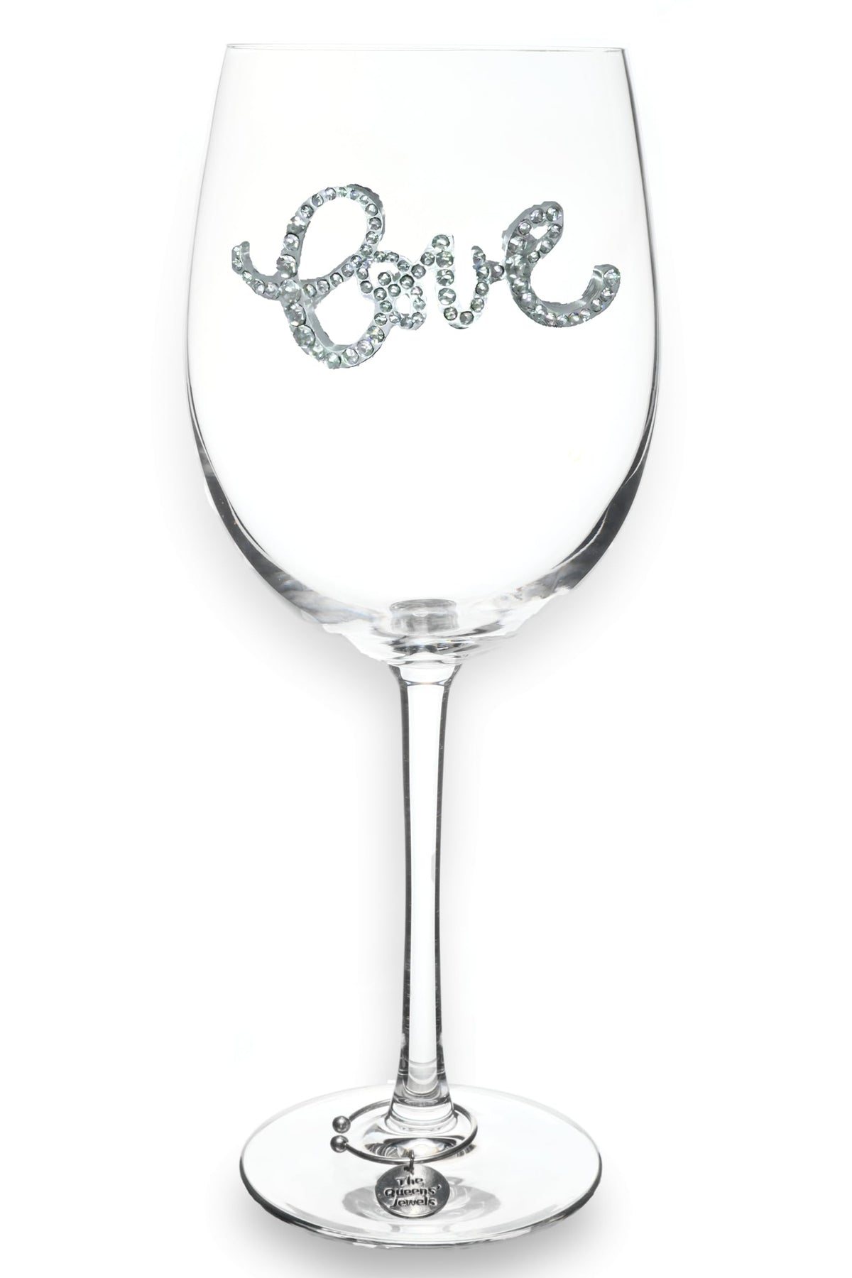 THE QUEENS' JEWELS Love Jeweled Stemmed Wine Glass, 21 oz. - Unique Gift for Women, Birthday, Cute, Fun, Not Painted, Decorated, Bling, Bedazzled, Rhinestone
