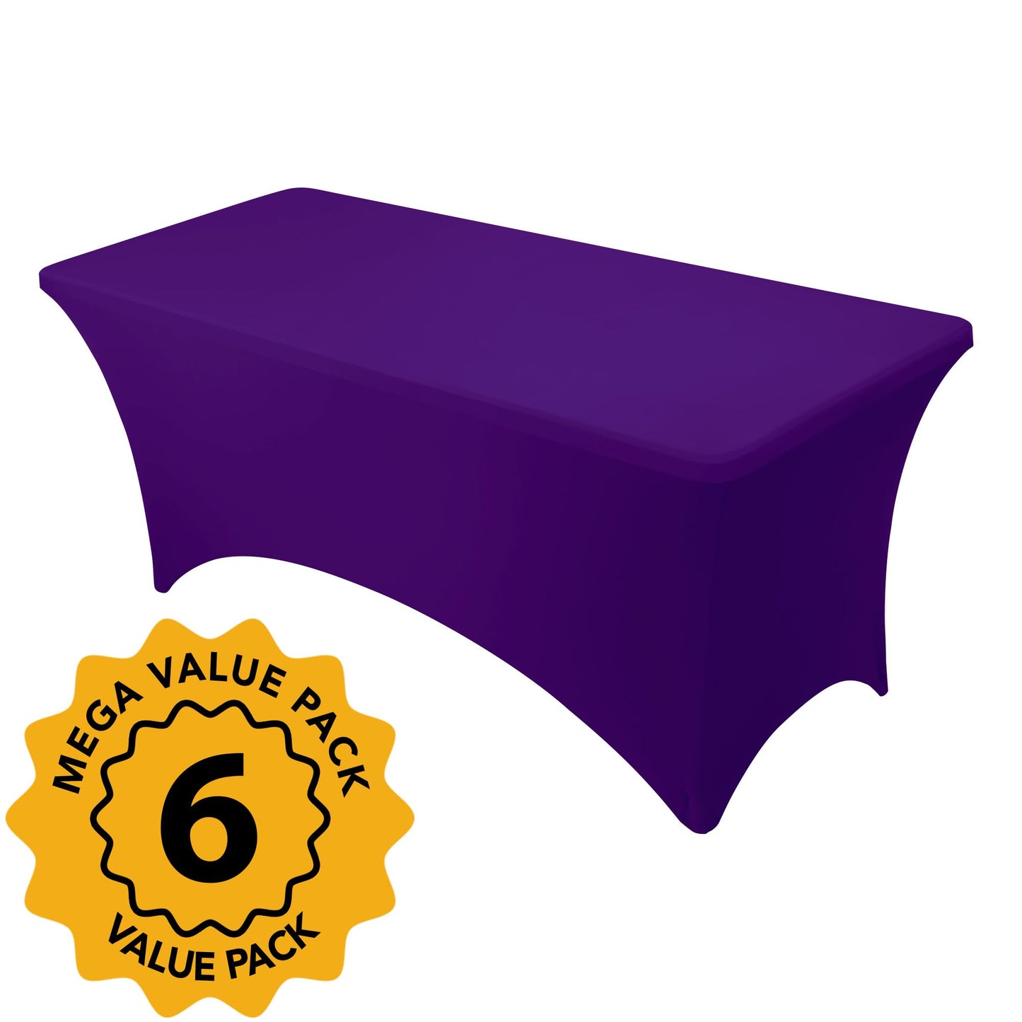Dailyset 6-Pack Premium Purple Spandex Tablecloths for 6ft Rectangle Tables, Stain & Wrinkle-Resistant, Washable Stretch Polyester Fitted Table Cover for Weddings, Banquets, Trade Shows Events