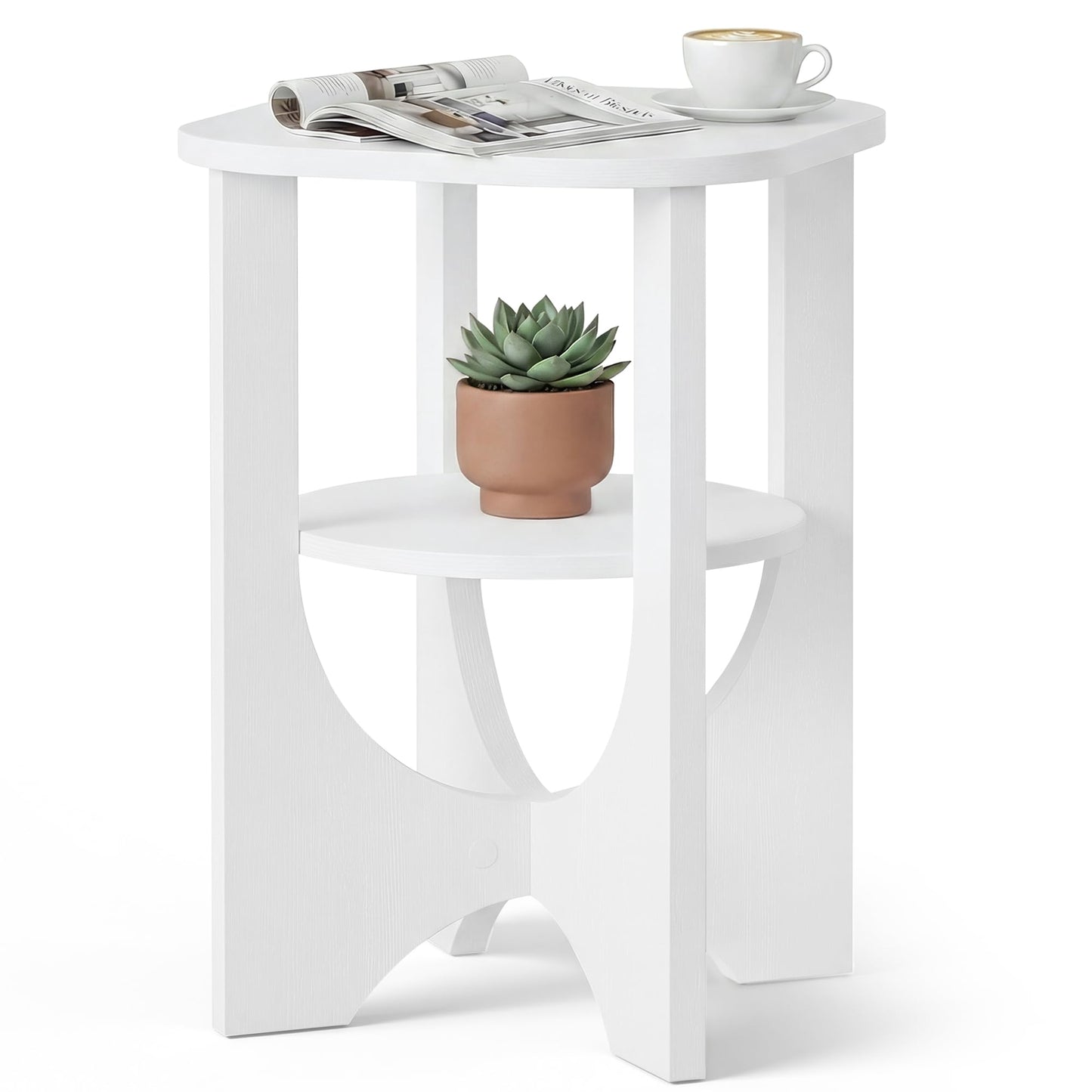 VASAGLE Side Table, 2 Tier Small Accent End Table, Nightstand with Lower Shelf for Small Spaces, Living Room, Bedroom, Cloud White ULET233W101S