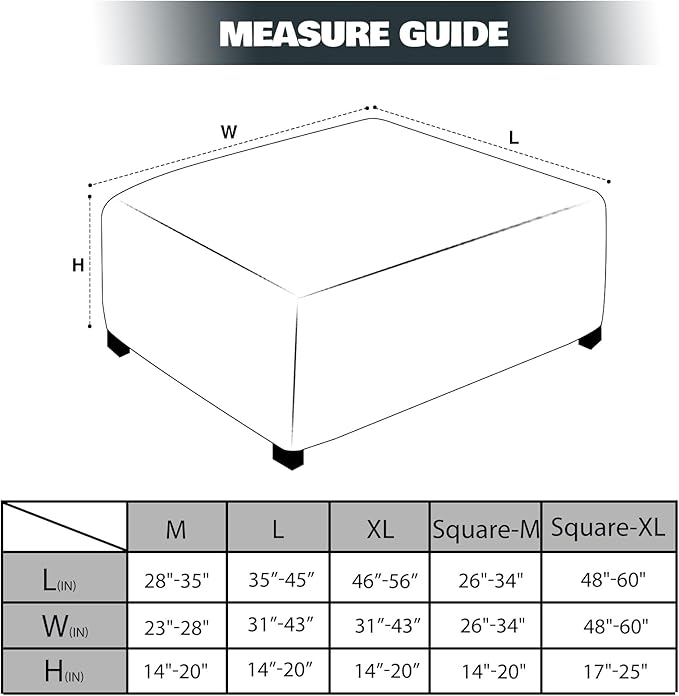 NeColorLife Square Ottoman Cover Jacquard Fabric Slipcover Thick Stretchable