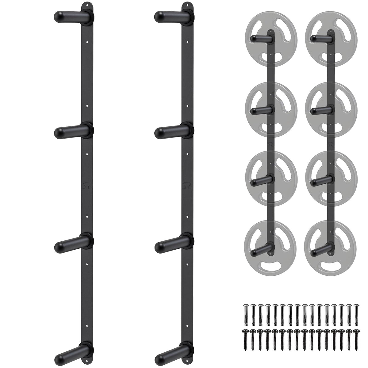 Kipika Weight Plate Storage Rack - Wall Mounted 4-Peg Durable Steel Construction Organizer for Olympic Plates, 1600lb Capacity, Space-Saving for Home Gym