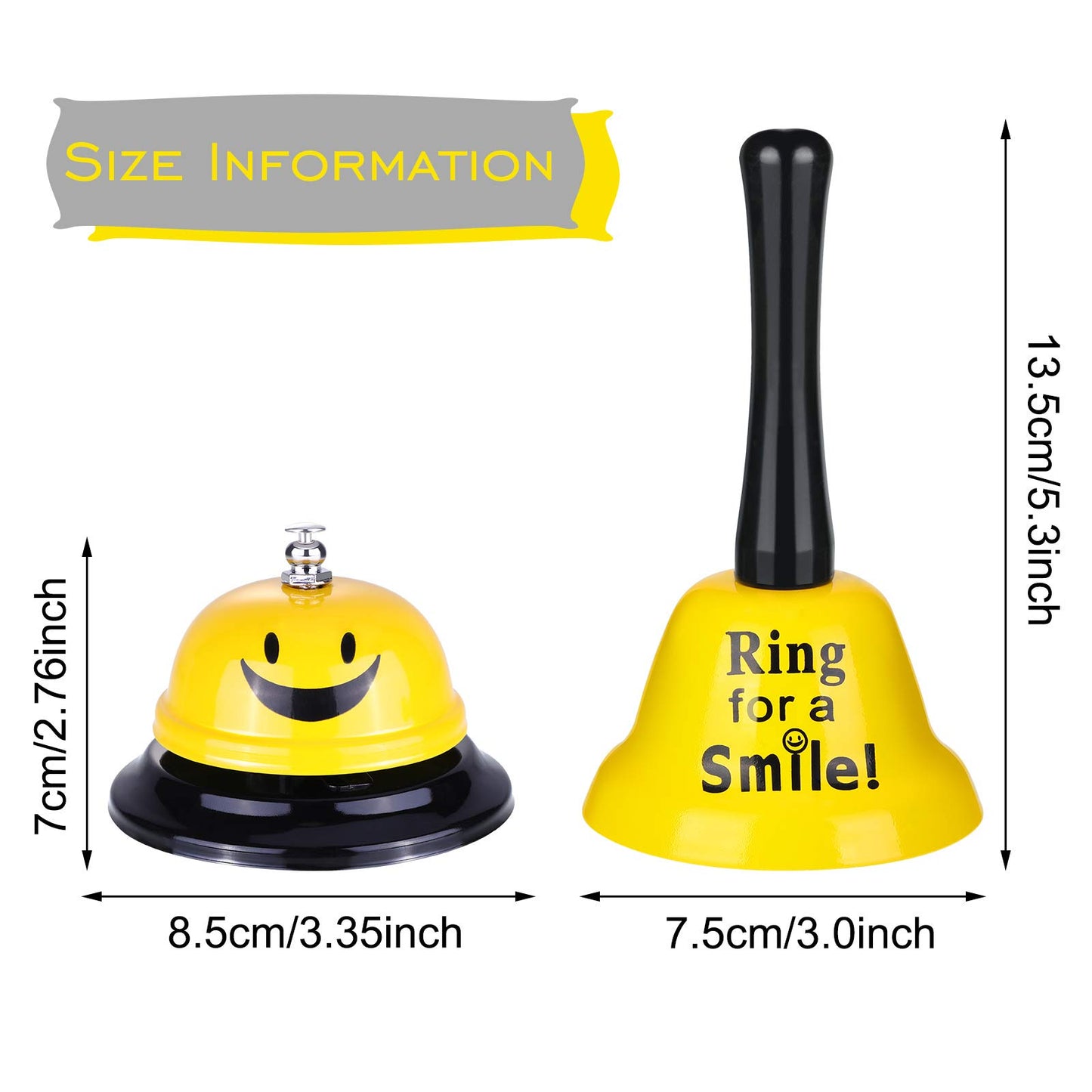 2 Pieces Ring Service Call Bell Smile Hand Ringing Bell for Hotel Counter Reception Restaurant Food Line, Wedding Events,2 Styles (Yellow)