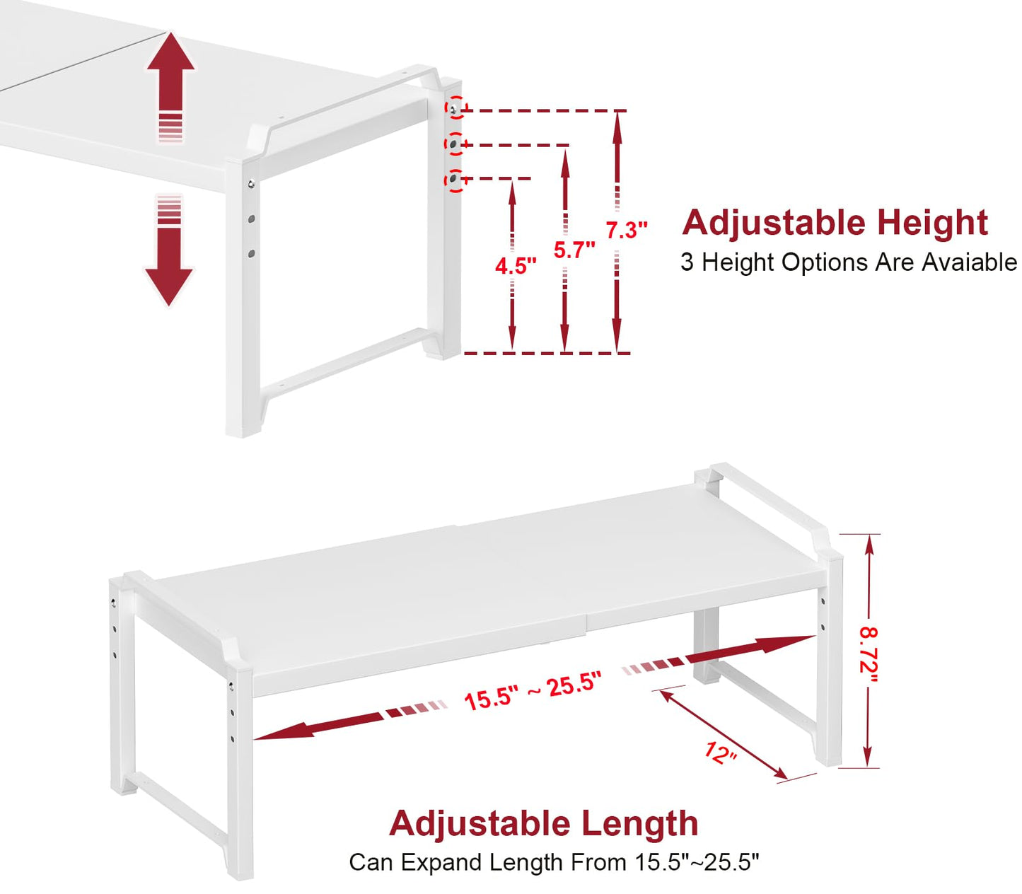 X-cosrack 12" Wide 100LBS Loading-Bearing Heavy Duty Kitchen Storage Shelf, Expandable Cabinet Shelf Organizer, Stackable Adjustable Storage Shelves for Kitchen Cabinet Cupboard Pantry Counter