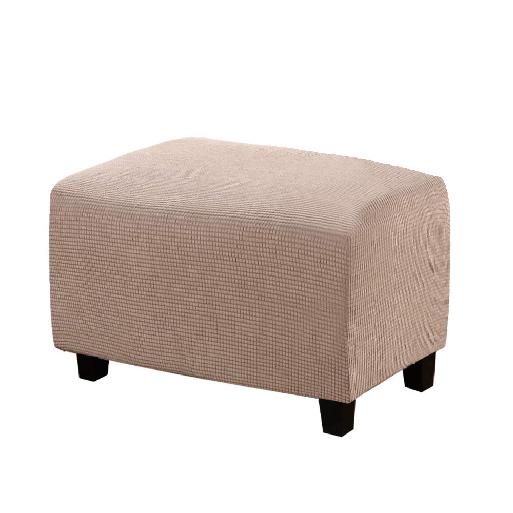 VIENLOVE Rectangle Ottoman Slipcover Polyester Blend Footstool Protector Covers Stretch with Elastic Bottom Feature Textured Machine Washable Jacquard Fabric (Beige, Large)