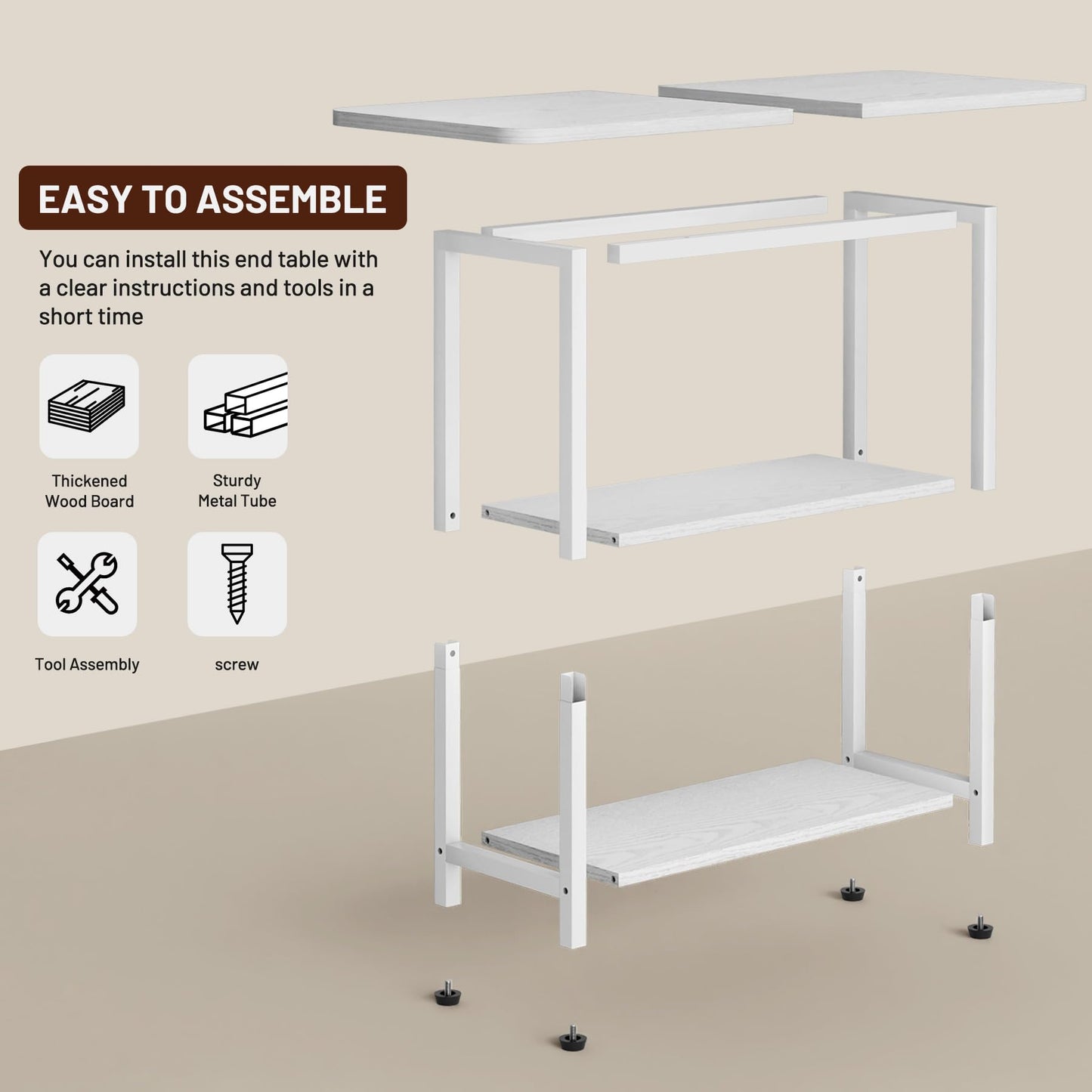 SLEEPING LAMB Side Table for Living Room, 3-Tier End Table for Small Space with Wide Storage Tabletop, Elegant White Narrow Nightstand for Bedroom, Sofa Couch