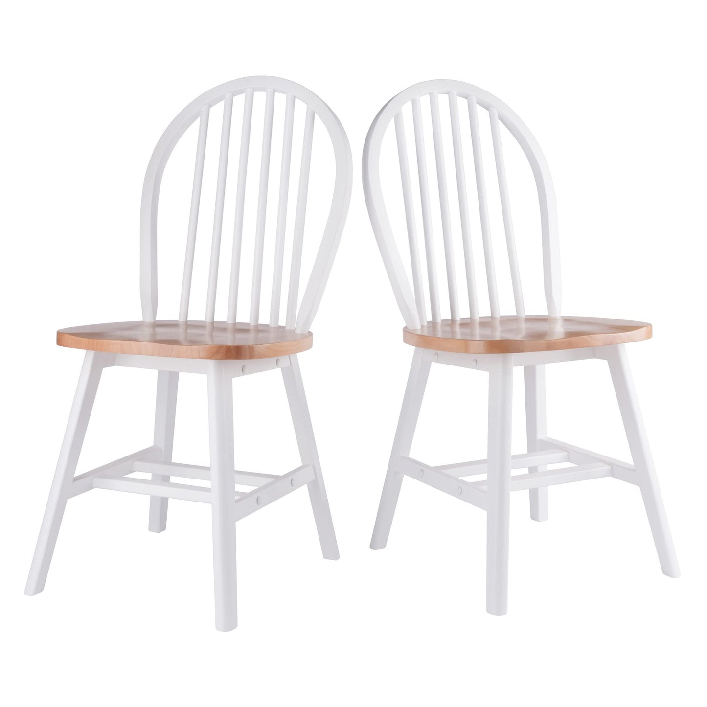 Winsome Windsor 2-Piece Chair Set in Natural/White, Classic Ladder Backed Kitchen & Dining Room Chairs, Simple & Elegant Home Seating Solution, Great for Office, Hallway, Bedroom