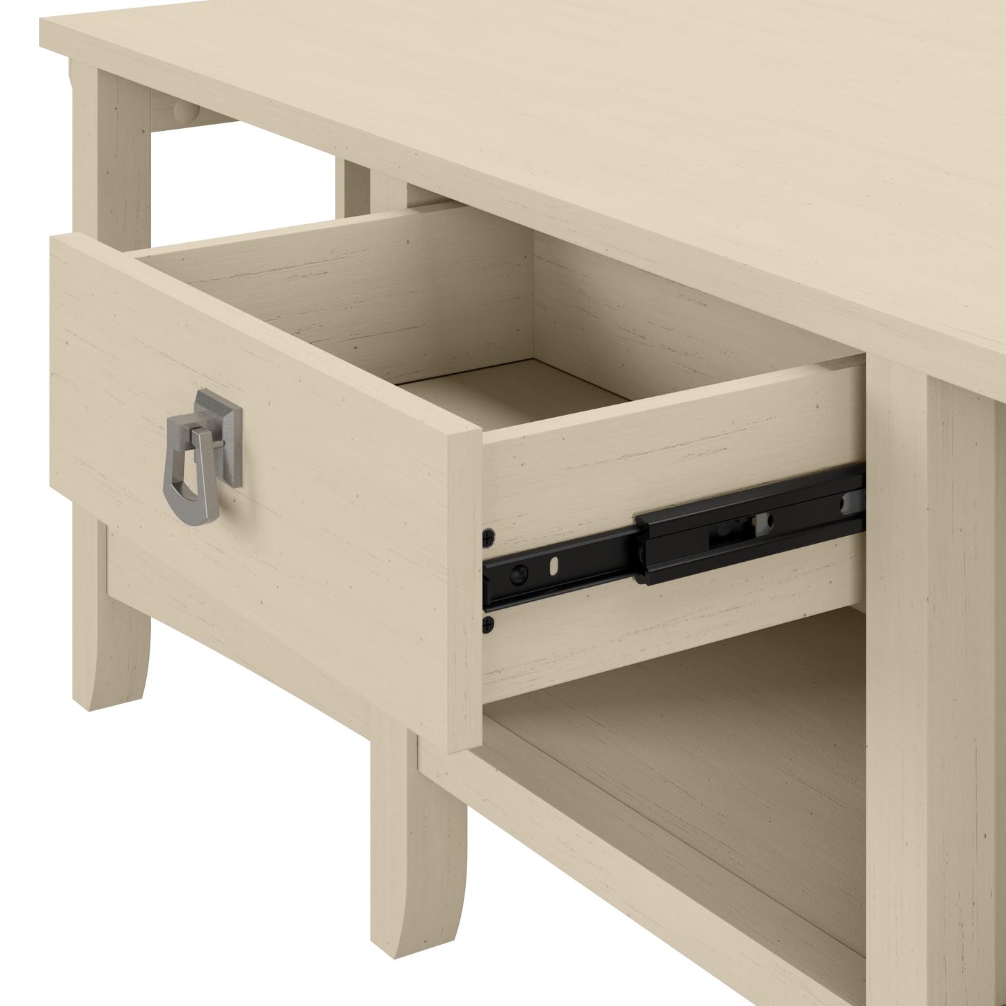 Bush Home L Shaped Desk with Storage for Home Office, Modern Farmhouse Corner Table with Drawers and Cabinets, Salinas Collection, Antique White