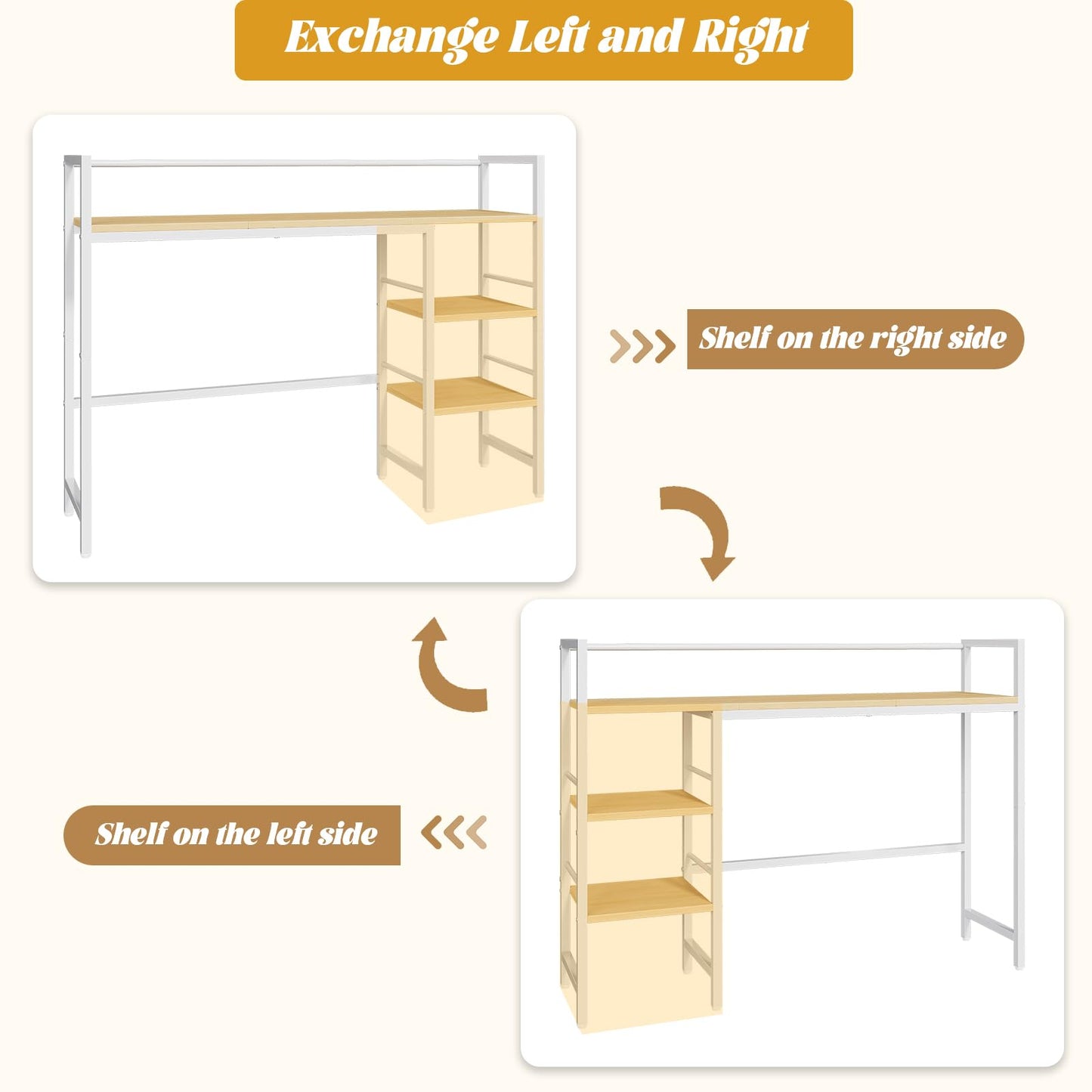 HavenlyYouth Desk Shelf, 38.6 Inch Wood Desk Organizer Shelf for Computer Monitor, Desk Hutch Storage, Desktop Shelf for Top of Desk, 3 Tier Desktop Bookshelf for Home Office Dorm, White
