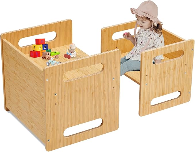 Montessori Table and Chair Set, Bamboo Wood Weaning Table and Chair Set