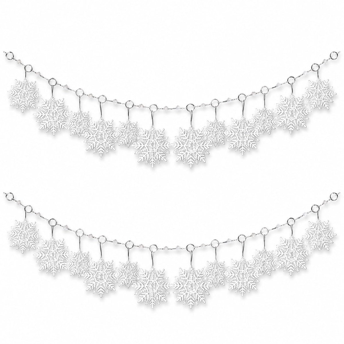 Snowflake Christmas Garland Decorations Set of 2 – 72 Inch Glitter Snowflake Hanging Garlands with Large 4” & 6” Snowflakes – Winter Wonderland Christmas Tree, Mantel, Staircase & Holiday Party Decor