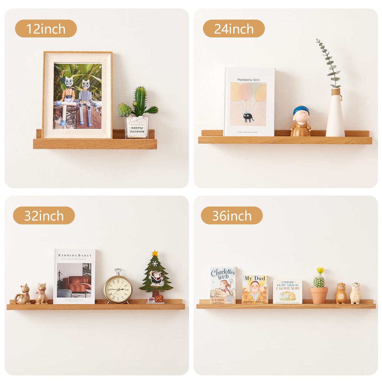 TRWISWDC Floating Shelf for Wall Natural Oak Wood Wall Shelves 36 Inch (Upgrade Width 6"), Display Picture Ledge Shelf for Bedroom Living Room Bathroom Office Kitchen Storage Shelves
