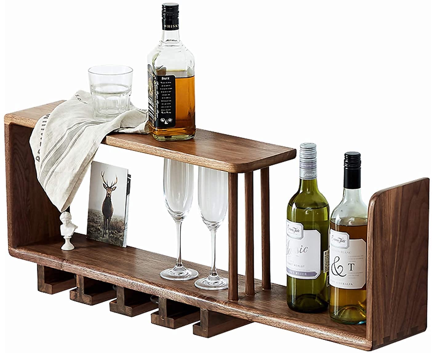 SBTXHJWCGLD Rustic Luxe Wine Rack, Black Walnut Creativity Stemware Racks, for Homes, Bars, Cafes, Hotels, Restaurants, Offices and Various High-End Clubs (90X15X28Cm)
