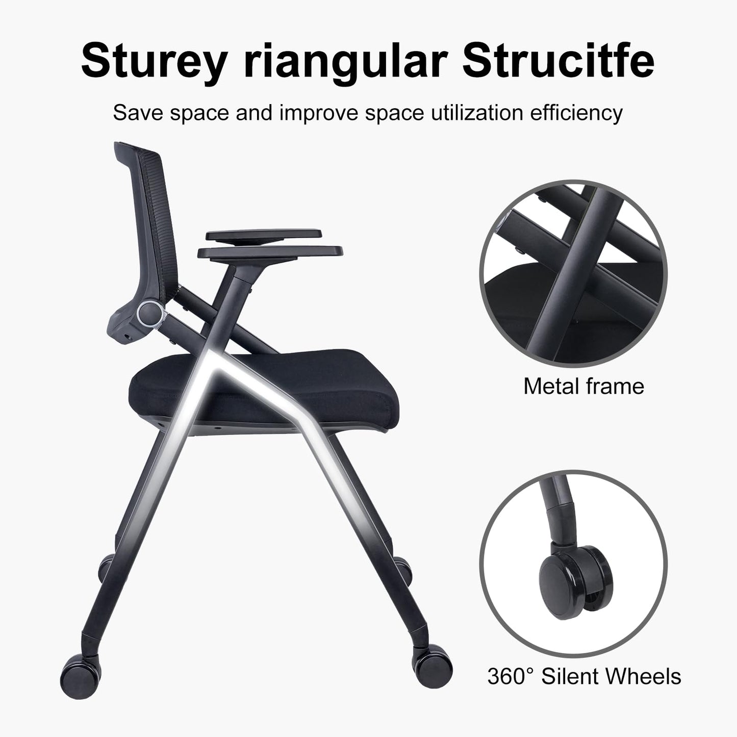 BROBRIYO Upgraded Folding Chair with Wheels and Padded, Ergonomic Mesh Back and Arms for Office, Meetings, Conferences, Receptions, Training Rooms & Folding Office Chairs