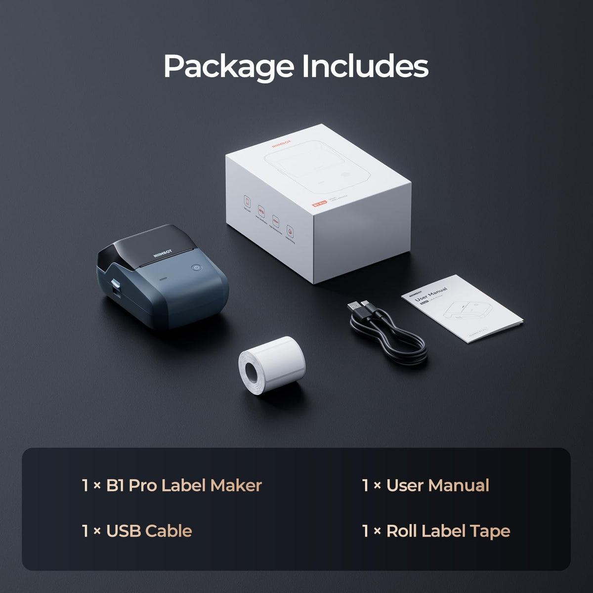 NIIMBOT B1 Pro Label Maker, 300DPI HD Label Printer, Ideal for Photos,Stores,Notes,Study Graphics, Small Business, Built-in a Roll of Label(2 x 1.2 inches-White), Blue