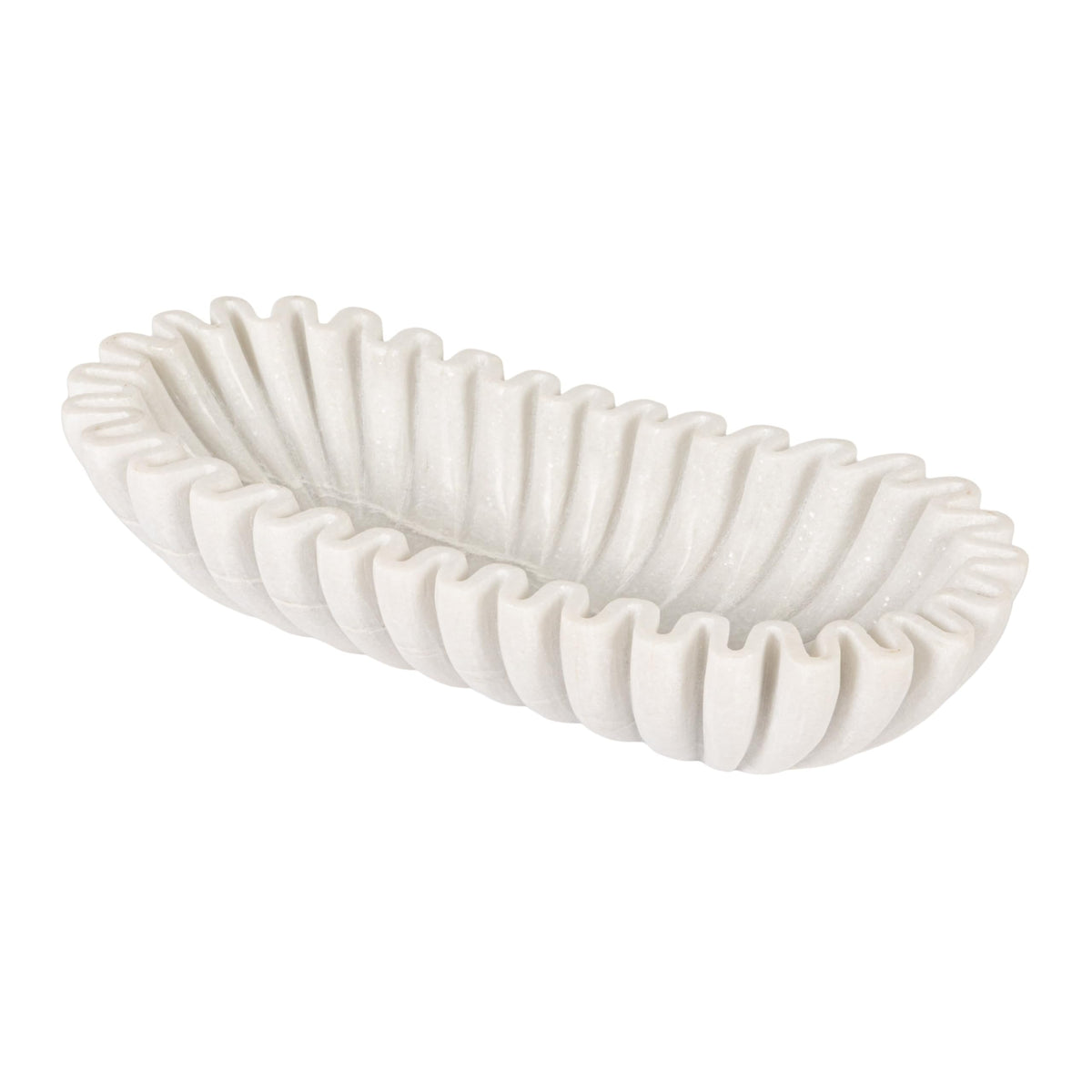 Creative Co-Op Marble Oval Ruffle Bowl, White