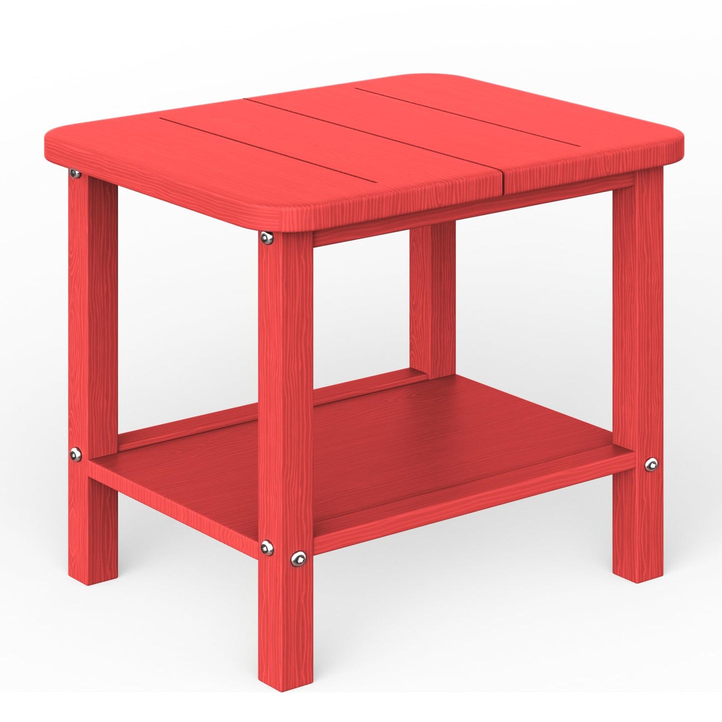 Ayge 17.7" Double Outdoor Side Table, Rectangular HDPE Adirondack End Table for Patio, Lawn, Pool, Garden, Backyard，Red