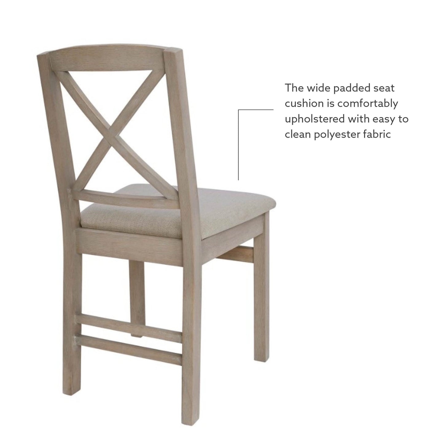 Linon Triena Greywash X Back Dining Chair with Beige Upholstered Seat, Set of 2