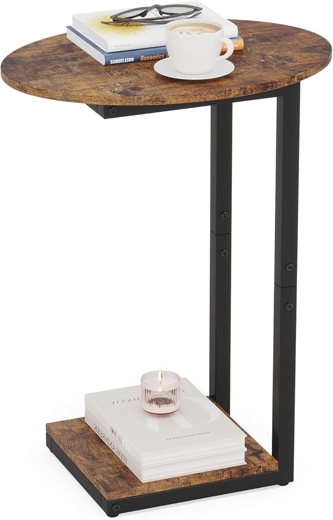 Hosfais Side Table Small End Table, C-Shaped Wood Sofa Table