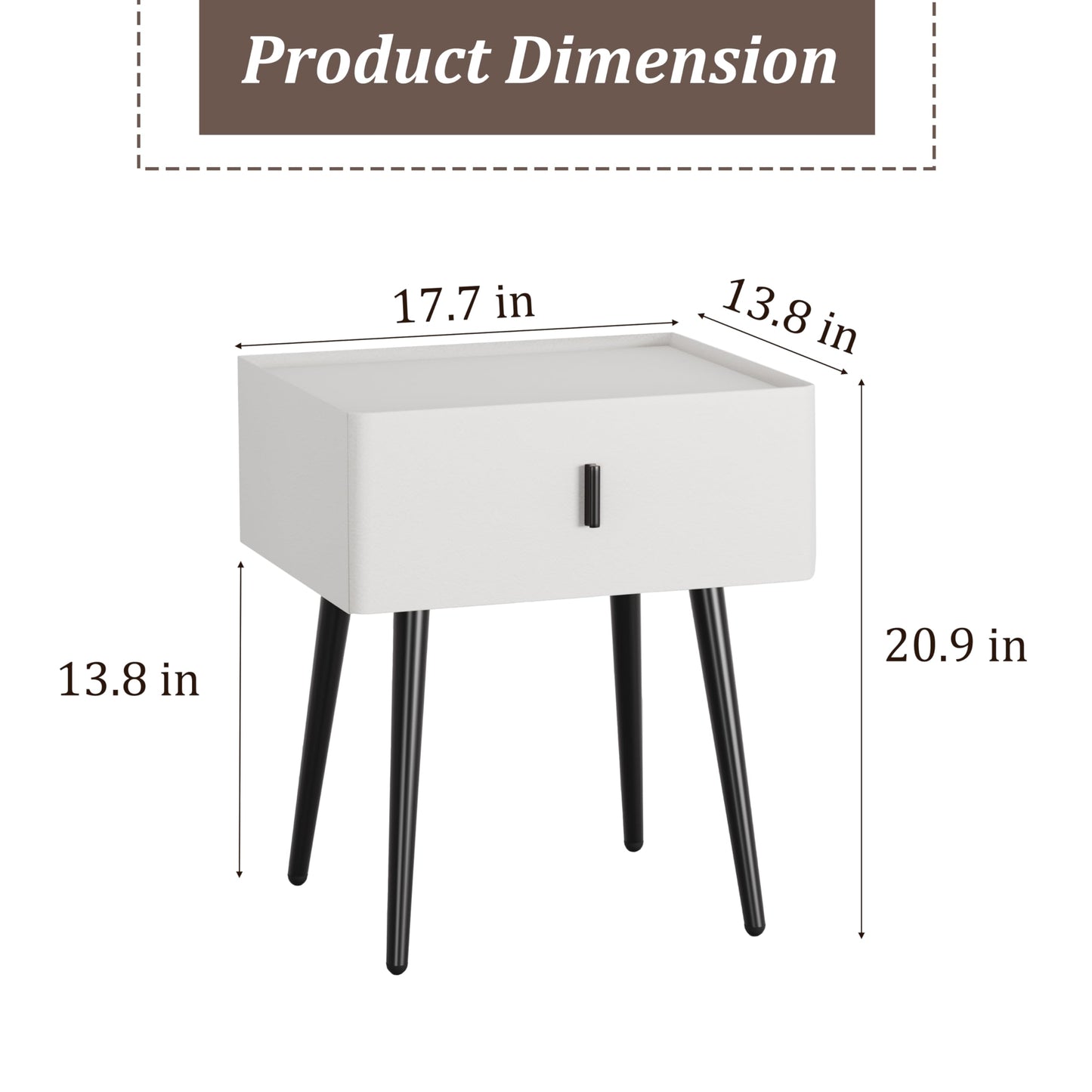 Nightstand Set of 2 with Single Drawer,Leather Side Table,Modern Bedside Table with Metal Legs for Bedroom,Small Accent End Table,White