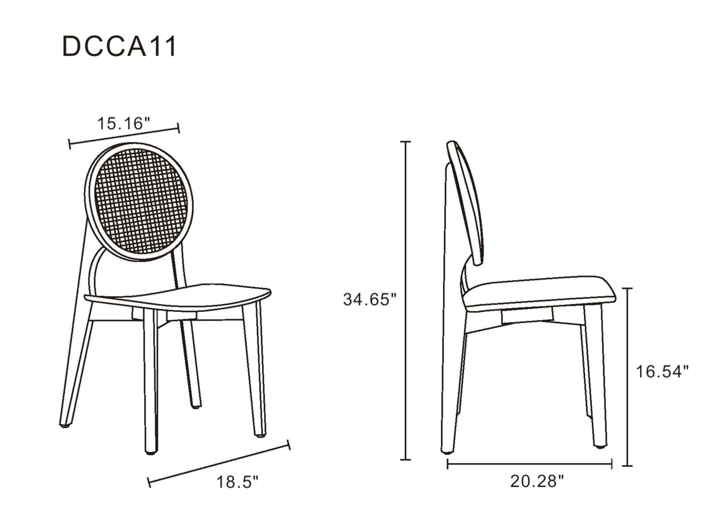 Manhattan Comfort Versailles Rattan Dining Chair, Wicker Round Backrest with Solid Ash Wood Frame, Mid Century Modern Fully Assembled Chairs, Set of 4, Natural