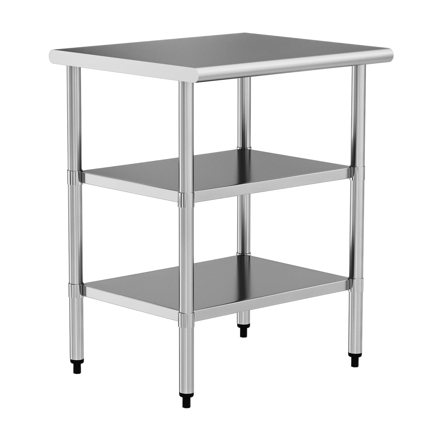 Stainless Steel Work Table 24 x 30 Inch with 2 Adjustable Undershelves, Heavy-Duty Metal Prep Table for Commercial Kitchen & Restaurant, Garage, Outdoor