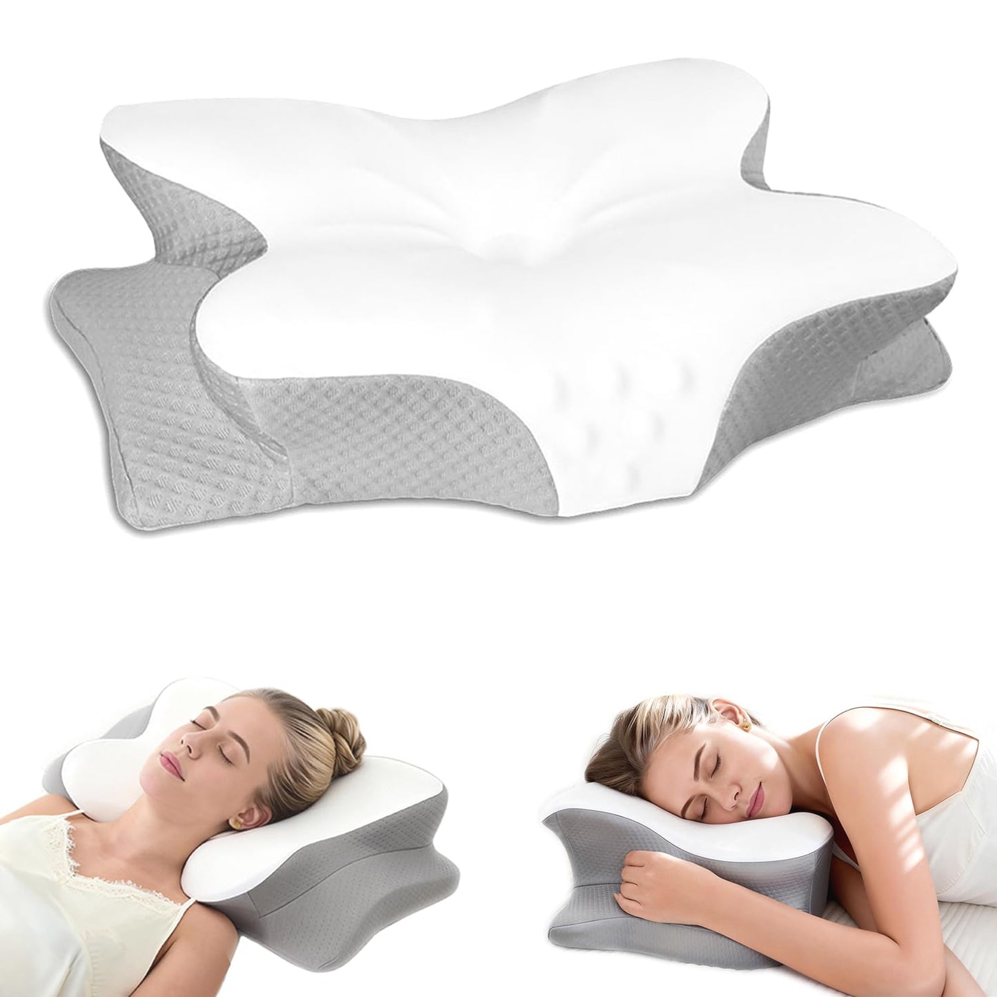 Wave Support Cooling Pillow for Neck & Back Pain Relief , Odorless Ergonomic Butterfly Memory Foam Pillows, Orthopedic Bed Pillow for Side Back Stomach Sleeper， Help to relieve pain and improve sleep