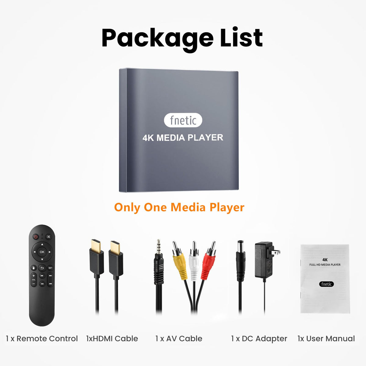 4K HD Digital Media Player, TV MP4 Video Player for USB Drive/Micro SD Card, Digital Signage, Auto Playback, H.265/HEVC, Optical/HDMI/AV Output, Grey