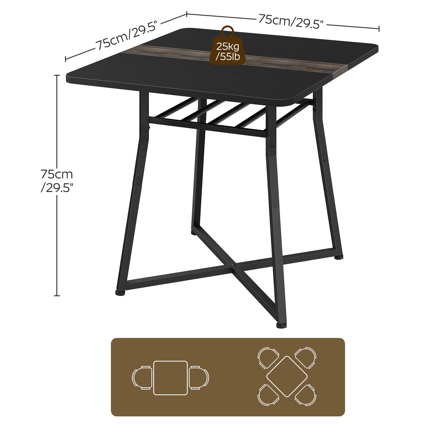 YATINEY Dining Table, 29.5'' Kitchen Table, Dining Room Table with Wine Rack, Versatile Small Dining Table, Easy Assembly, for Restaurant, Cafe, Apartment, Black and Gray CZ02BB