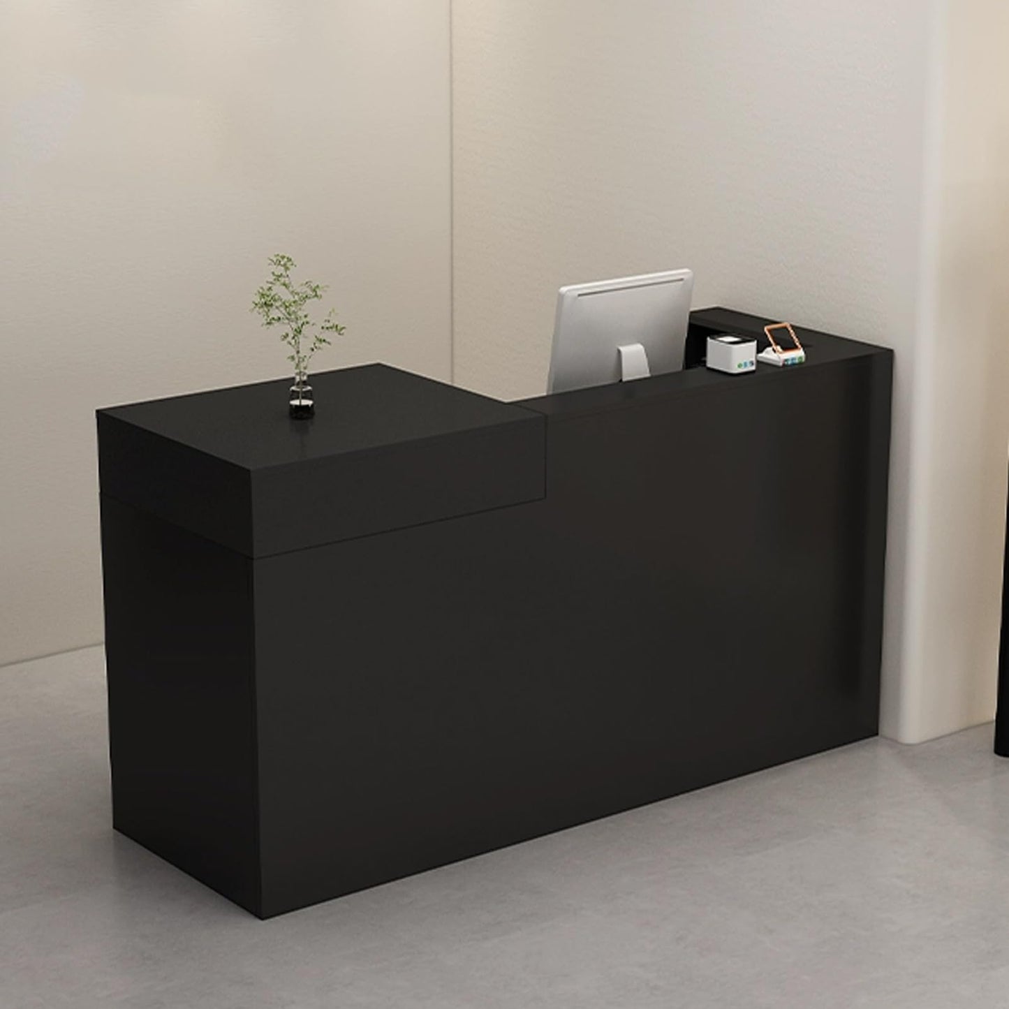 Modern Lockable Reception Desk, Stylish Wood Checkout Counter for Retail & Clothing Stores, 39.3in Black Front Counter, Secure & Functional Design for Convenience Use
