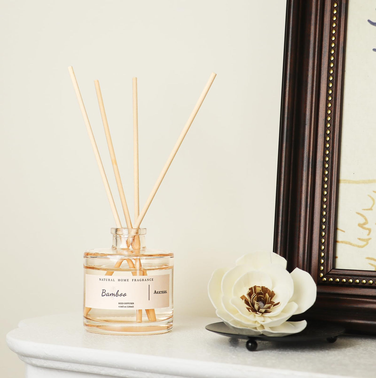 Aeeteek Reed Diffuser - Clean Bamboo Essential Oil Aroma for Home, Room Decor Aesthetic with Long-Lasting Fragrance, 4.06 fl oz (120 ml) Air Freshener for Office, Bathroom