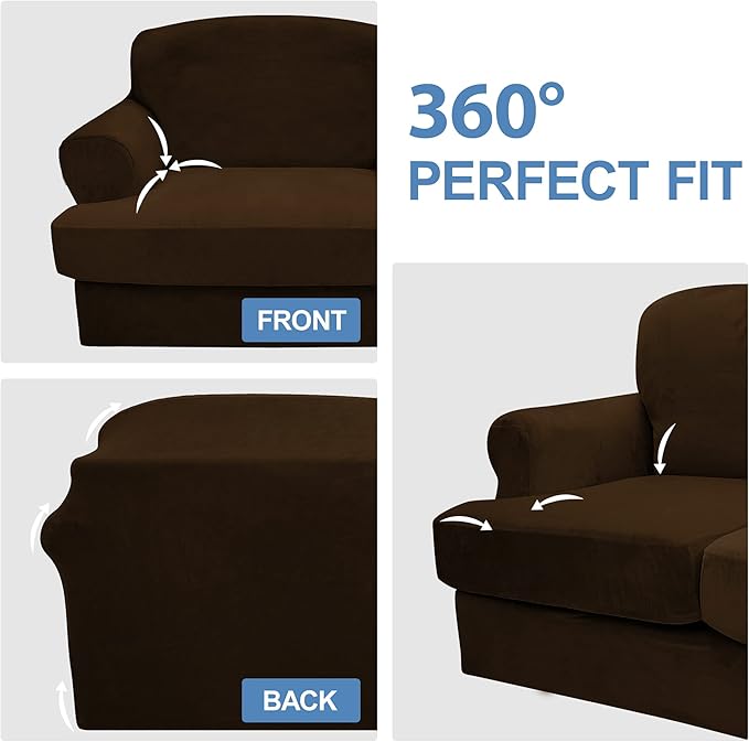 CUCRAF T Cushion Sofa Cover 4 Piece Slipcovers, Soft Thick Velvet Couch Cover