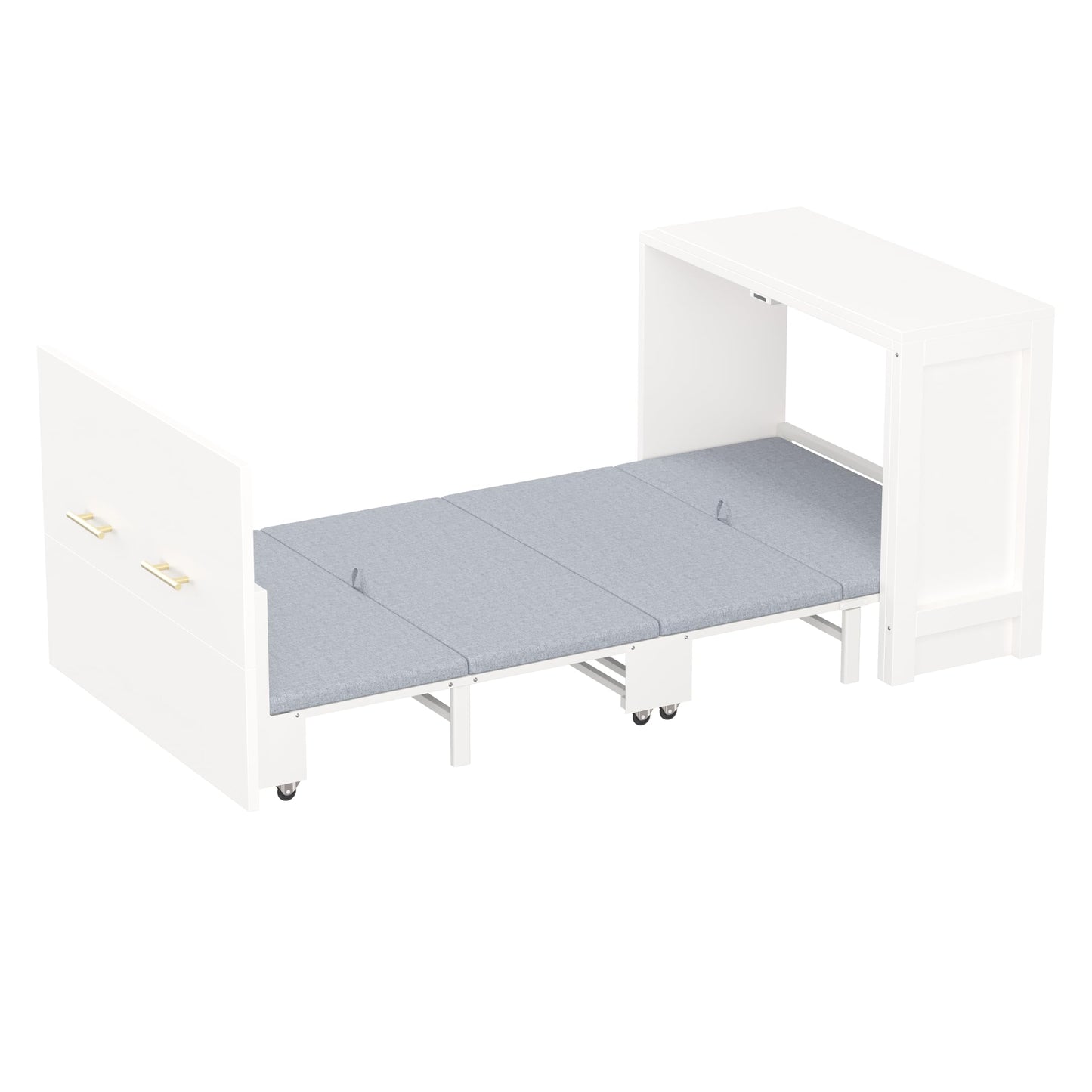 HECATEVIC Twin Size Murphy Bed with Desk, Space Saving Wall Bed with Foldable Mattress, Sturdy Metal Frame, for Bedroom, Apartment, Guest Room, Home Office, White