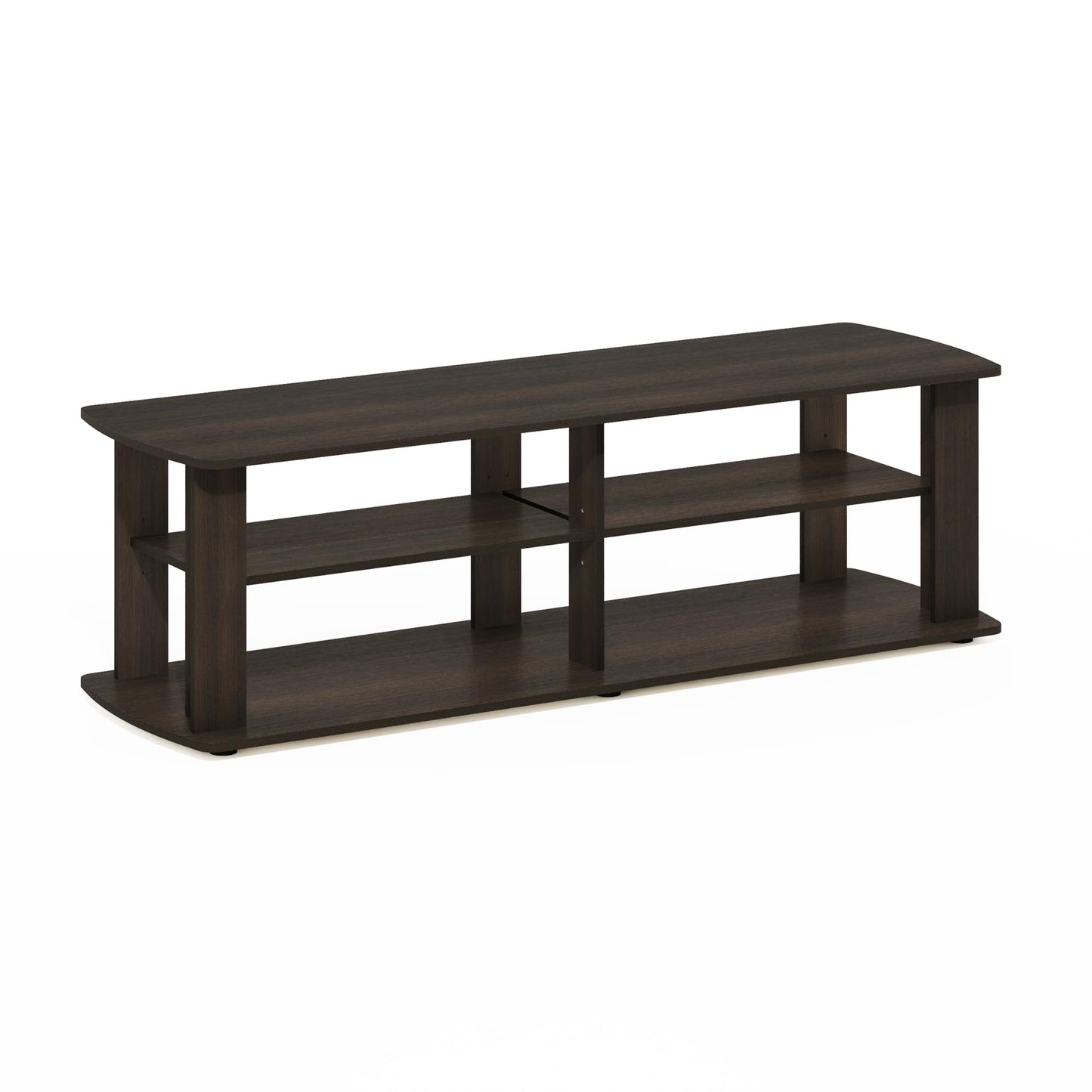 Furinno Nelly TV Stand, 3-Tier Entertainment Center with Open Shelves Storage, TV Console for TV up to 55 Inch, Soft Edges, for Living Room, Bedroom, Dark Brown