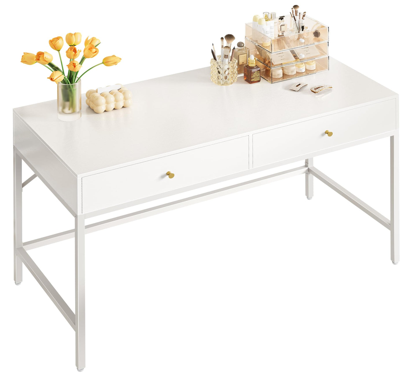 SUPERJARE Vanity Desk with Drawers, 47 inch Computer Desk, Modern Simple Home Office Desks, Makeup Dressing Table for Bedroom - White, 7997W
