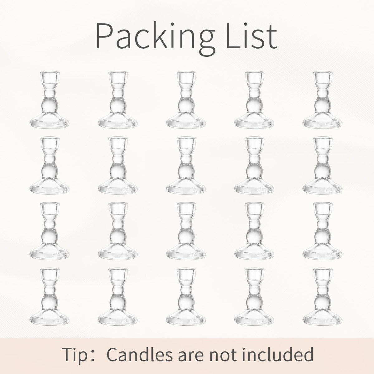 Inweder Glass Taper Candle Holders - Cute Candlestick Holders, 20Pcs Clear Candle Stick Candle Holder, Modern Tapered Candlestick Holders for Standard Candles for Wedding Christmas Home Decor