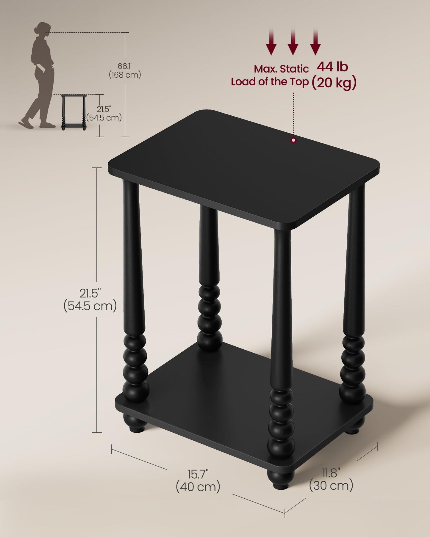 VASAGLE Mariel Collection - Side Table, Accent Nightstand for Small Spaces, Rectangular End Table with Shelf, Solid Wood Legs, Mid-Century Modern, Living Room Bedroom, Ink Black ULET294BC01S