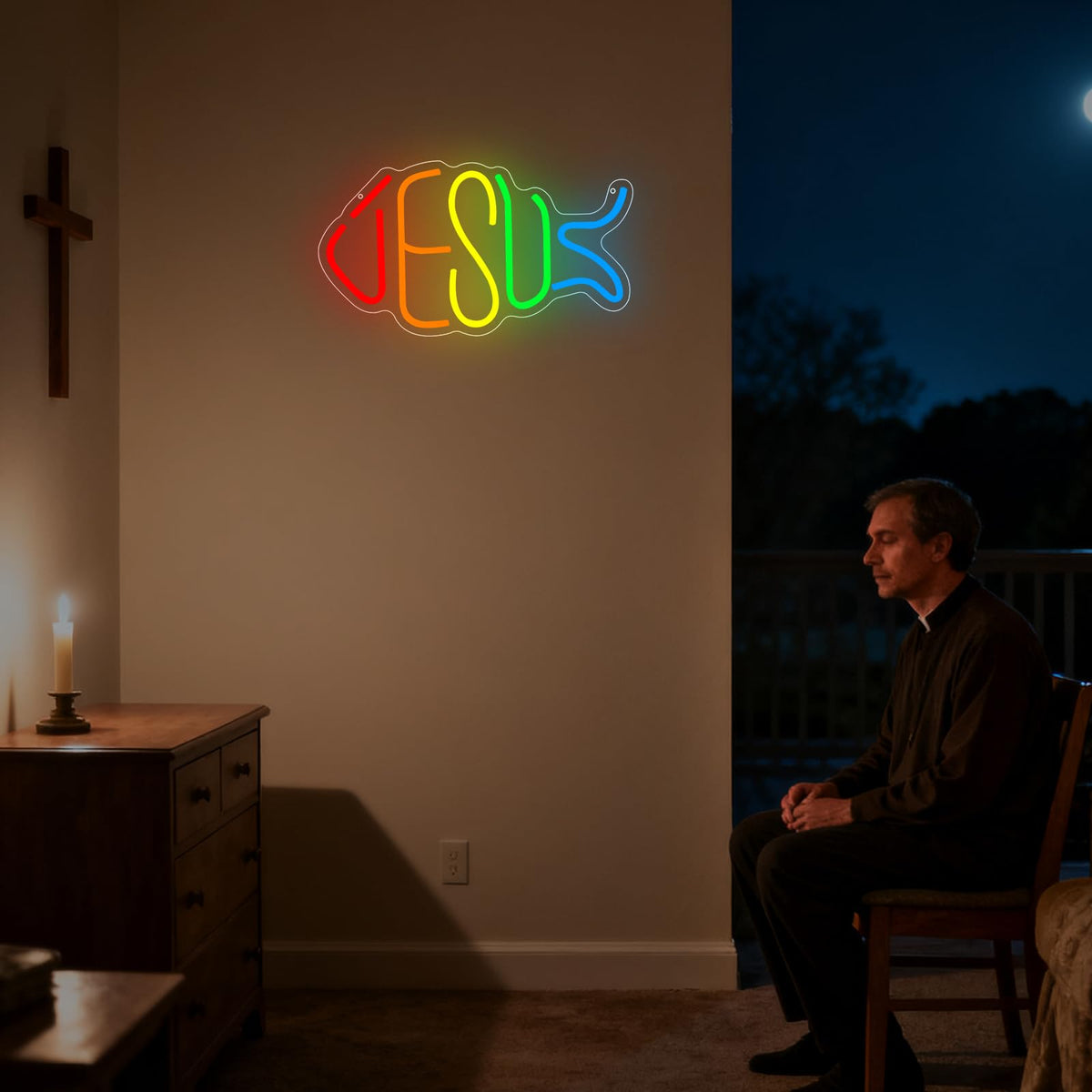 Jesus Neon Sign, Jesus Led Neon Light Signs for Wall Decor Christian Light up Sign Lamp Wall Art for Bedroom Home Christ Church Easter Religious Events Party Decor Dimmable USB Powered(15.4"*8.7")