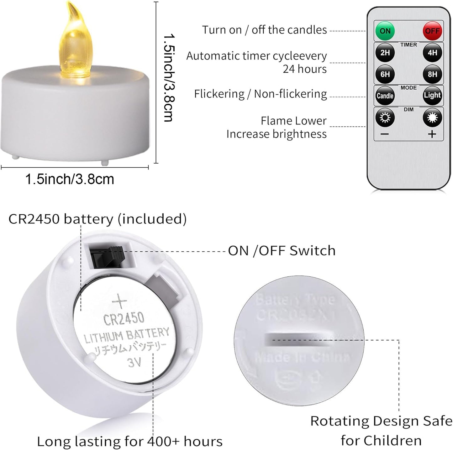 LED Tea Light Flameless Candles with Remote Control Flickering Tealight Long Lasting, Battery Operated with Timer for Halloween Home Decoration Seasonal &Festival Celebration WarmYellow (24pcs)