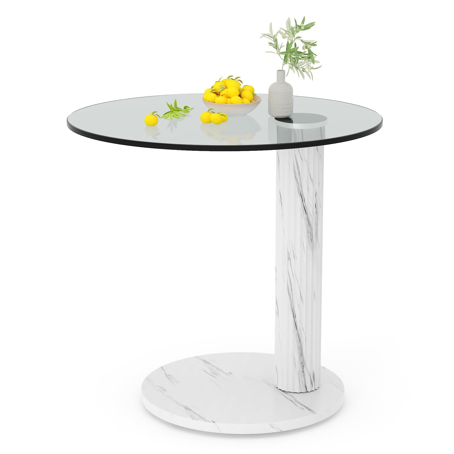 Hooseng Glass Round Coffee Table End Table, 22-Inch Modern Tempered Transparent Glass Top,Perfect for Living Room,Cafe,Home,and Office(White)