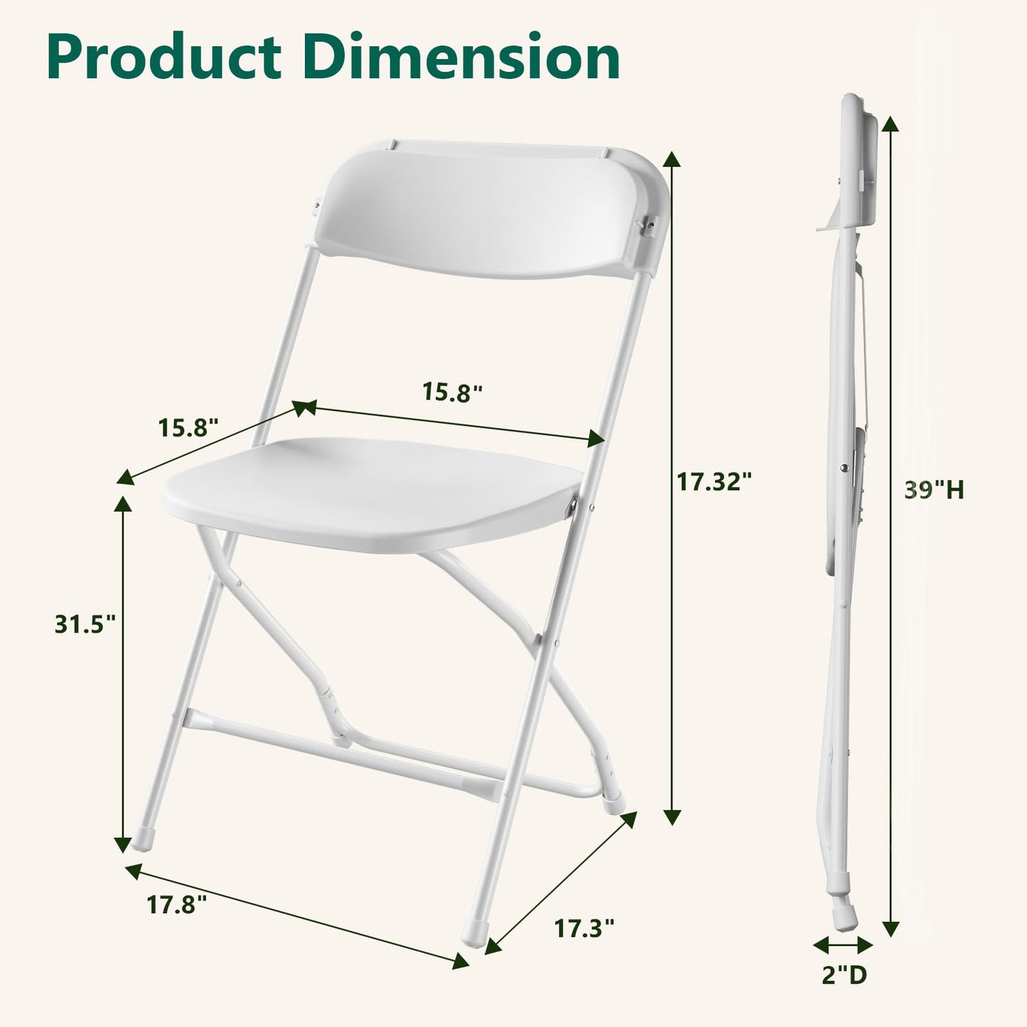 FurniEdge 4 Pack White Plastic Folding Chairs, Outdoor Portable Folding Chair with Steel Frame, 350lbs Capacity Stackable Foldable Chairs for Patio, Garden, Picnic, Kitchen, Events