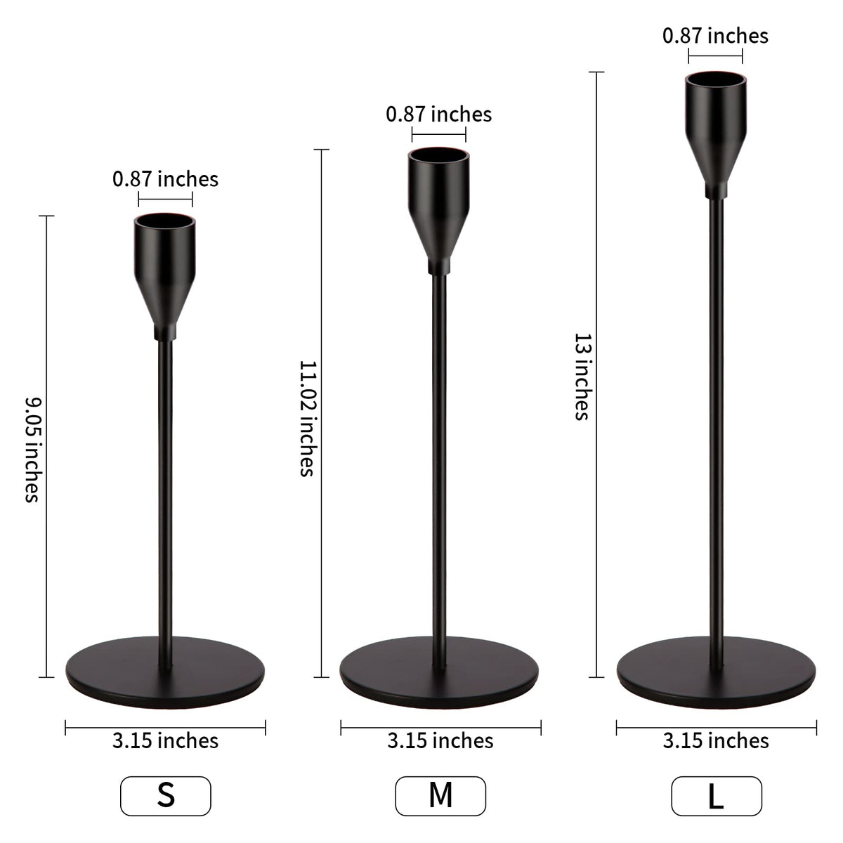 Oatnauxil Matte Black Candle Holders Black Candlestick Holders Metal Candle Holder for Wedding, Dinning, Party, Fits 3/4 inch Thick Candle&Led Candles (Set of 6 Pcs)