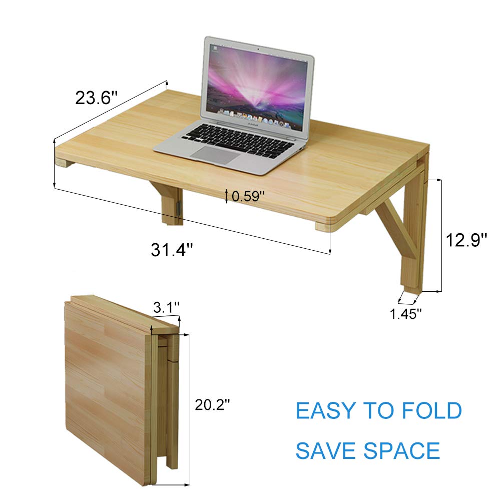 MM MELISEN Fold-Away Wall Table - Natural 31.4x23.6 Inch Wood Table that maximizes Space. Creates Instant Counter Space in Laundry, Kitchen, or Workshop. Ideal for Apartments and dorms