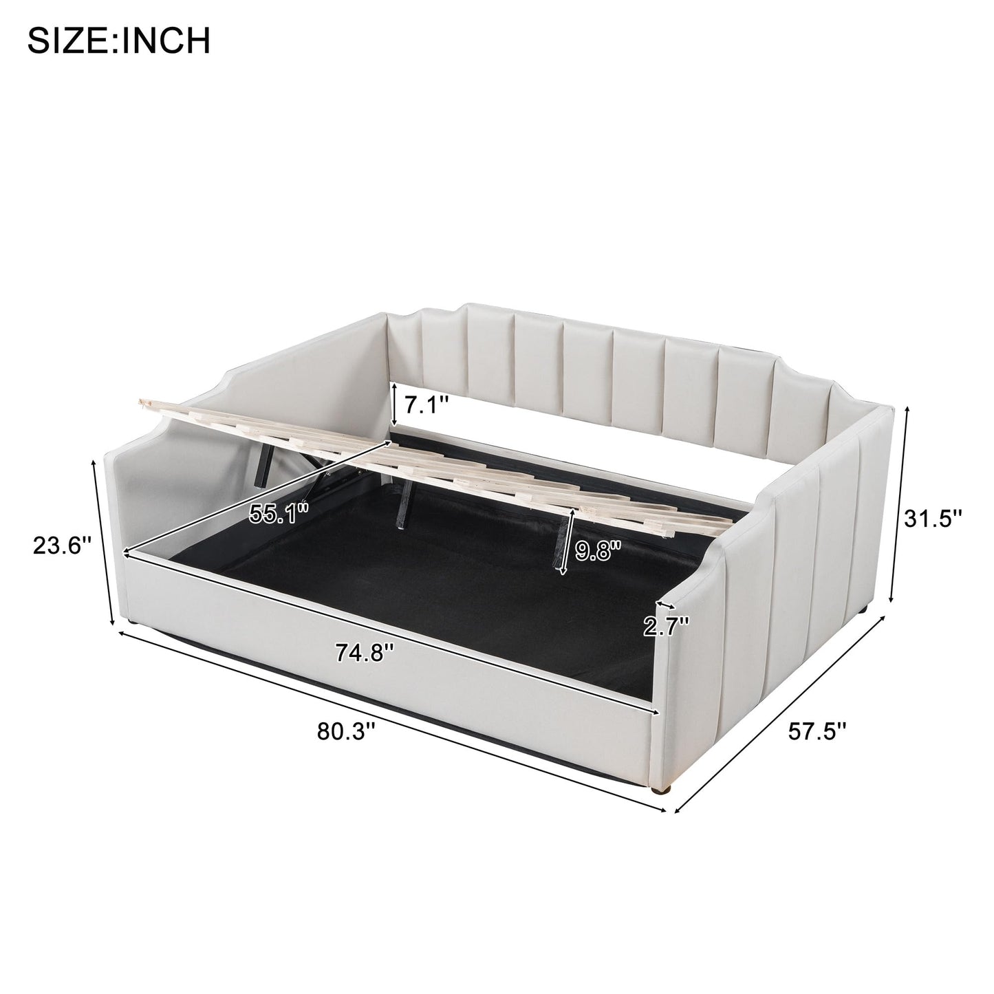 Merax Full Size Upholstered Daybed, Sofa Bed Frame with Underneath Storage, Space-Saving Corner Day Bed for Living Room Bedroom & Guest Room, No Box Spring Needed, Beige