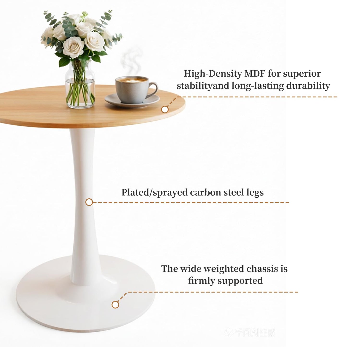 23.62" Small Round Dining Table for 2 – Durable & Well-Made Tulip Table with Sturdy Metal Frame, Compact 2-Seater Kitchen or Dining Room Table for Small Spaces, Apartments, Café, Restaurant, Office